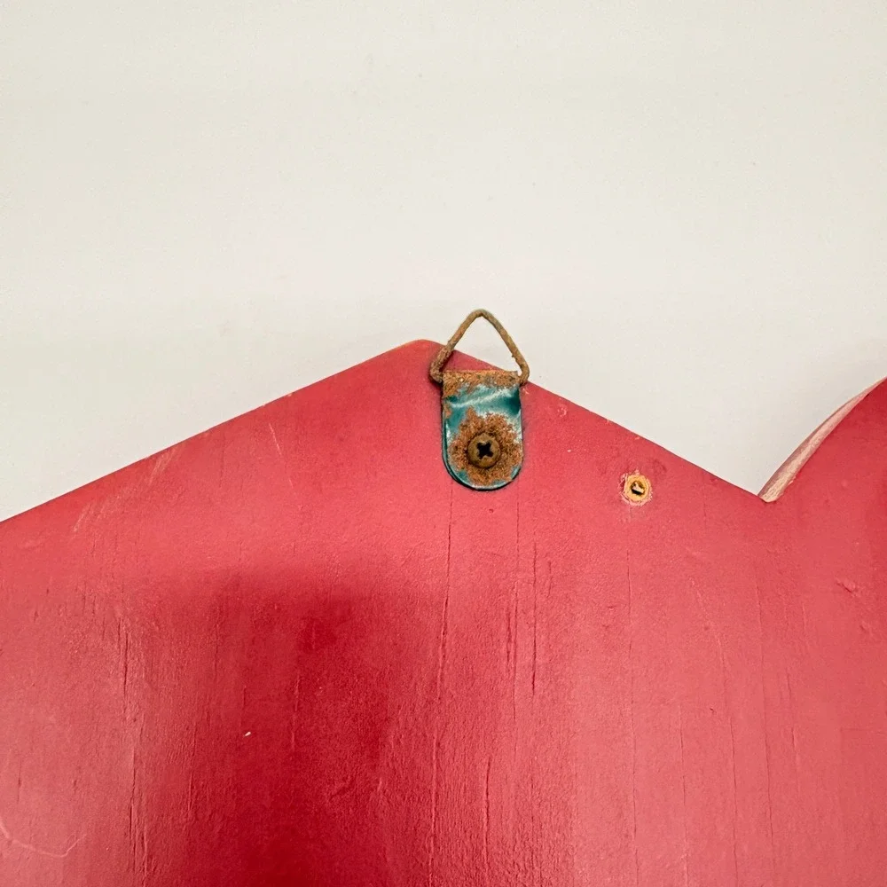 Vintage Red Barn Wood Mirror Farmhouse Nursery Decor Animal Folk Art Wall Mount
